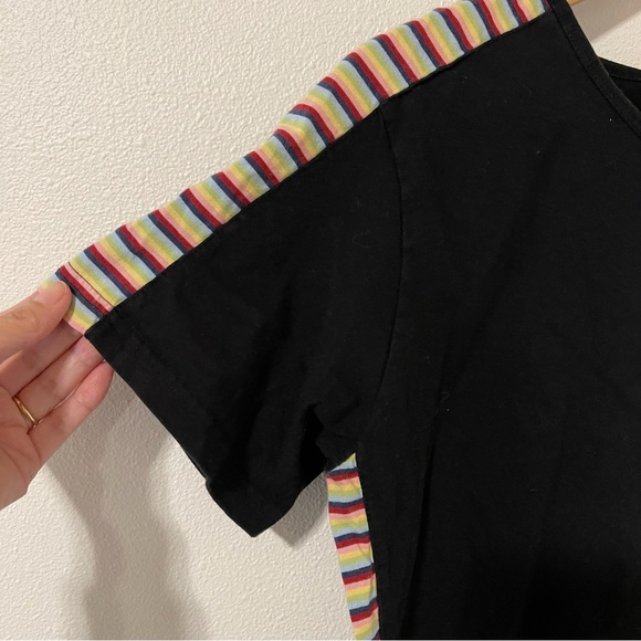 Mr. Happy Embroidered Black Ruched Rainbow Side Short Sleeve Tee Scoop Neck-M - Picture 5 of 9